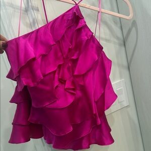 Amanda Uprichard Pink Ruffle Top